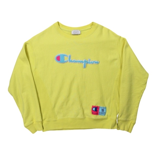 Champion Tops - Champion Reverse Weave Sweatshirt Womens Medium Yellow Excellent Chenille Logo